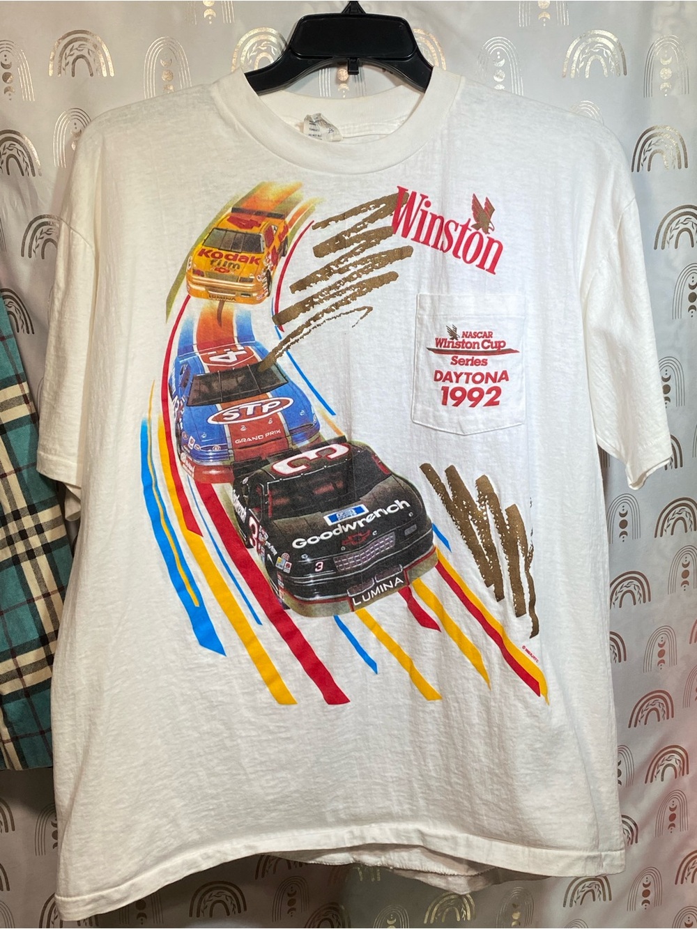Vintage Daytona 1992 White Graphic Racing Pocket T-Shirt
